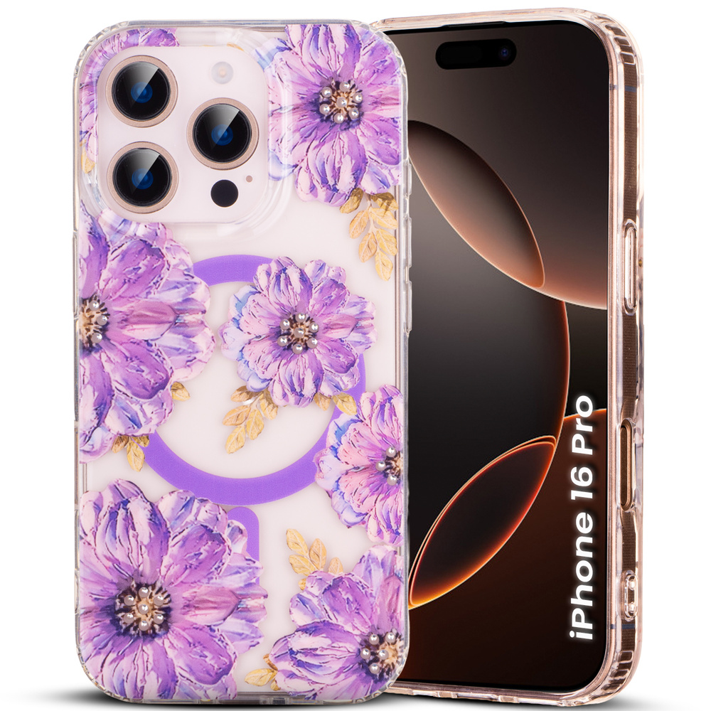 Hülle Für Iphone 16 Pro, Laser Flower, Mit Magsafe, Violett