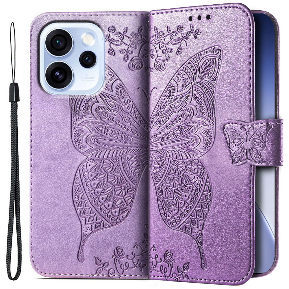 Klapphülle Für Oppo Reno 15 Pro, Schmetterling, Lila