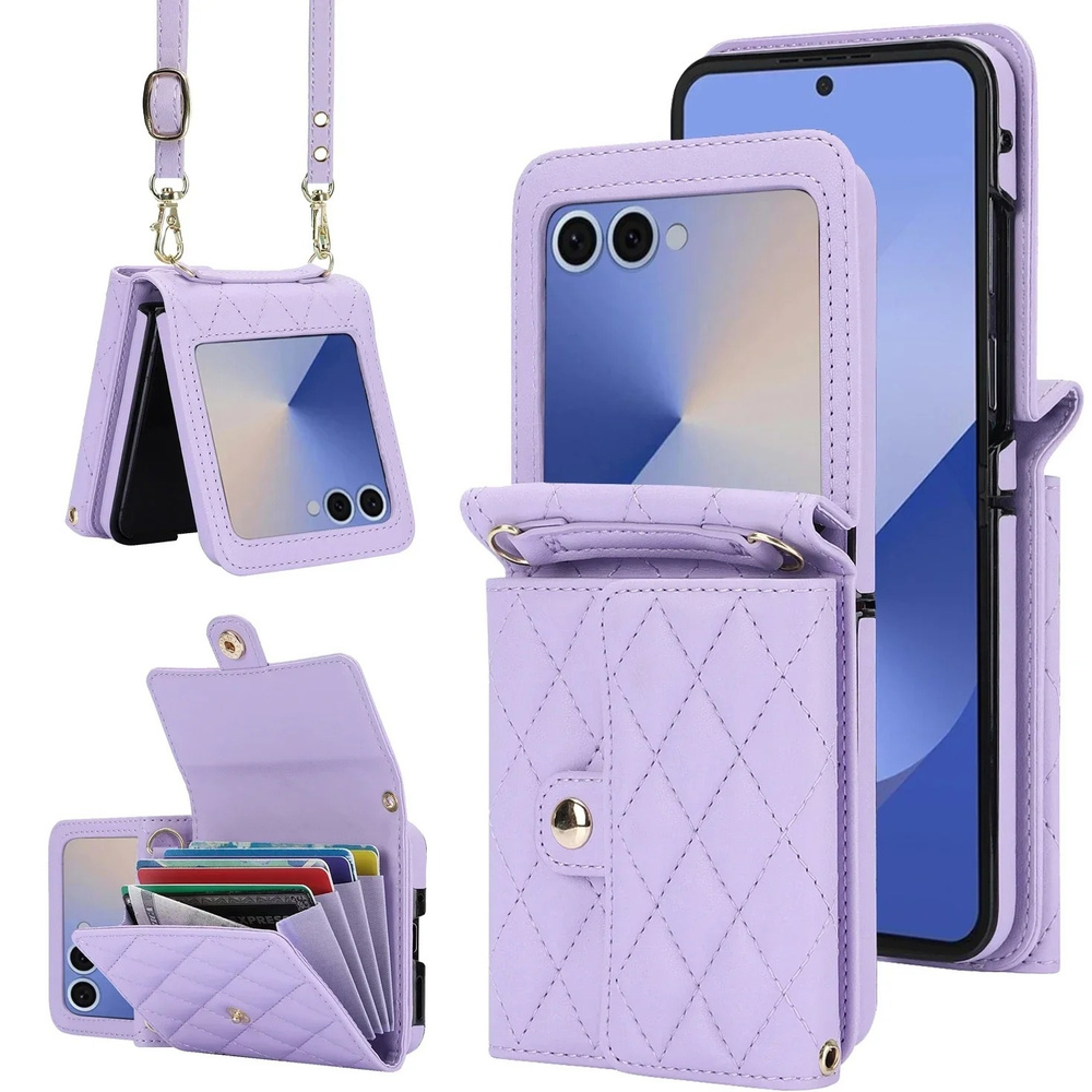 Lederhülle Mit Kartenfächern Für Samsung Galaxy Z Flip7, Lila