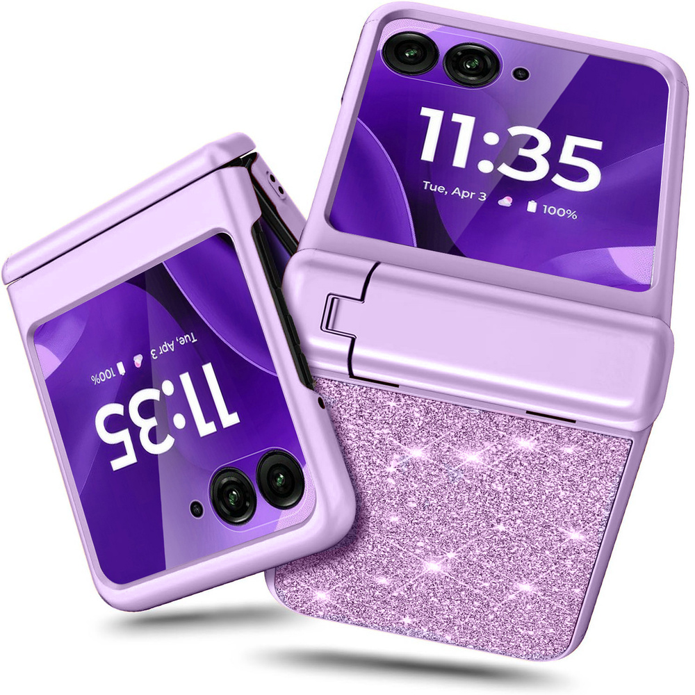 Schutzhülle Für Motorola Razr 70 Ultra / 60 Ultra – Glitzernde Pc-hülle Mit Glas Und Ständer – Lila