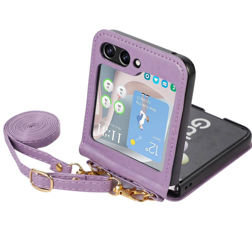 Lederhülle Mit Kartenfächern Für Samsung Galaxy Z Flip 5 5g, Lila