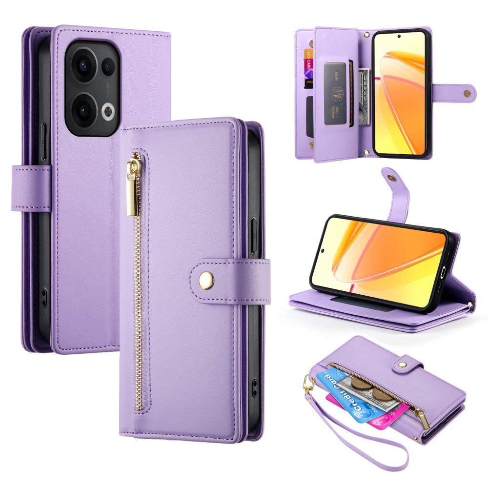 Oppo Reno 13 5g Klapphülle, Brieftasche Mit Reißverschlussfach, Lila