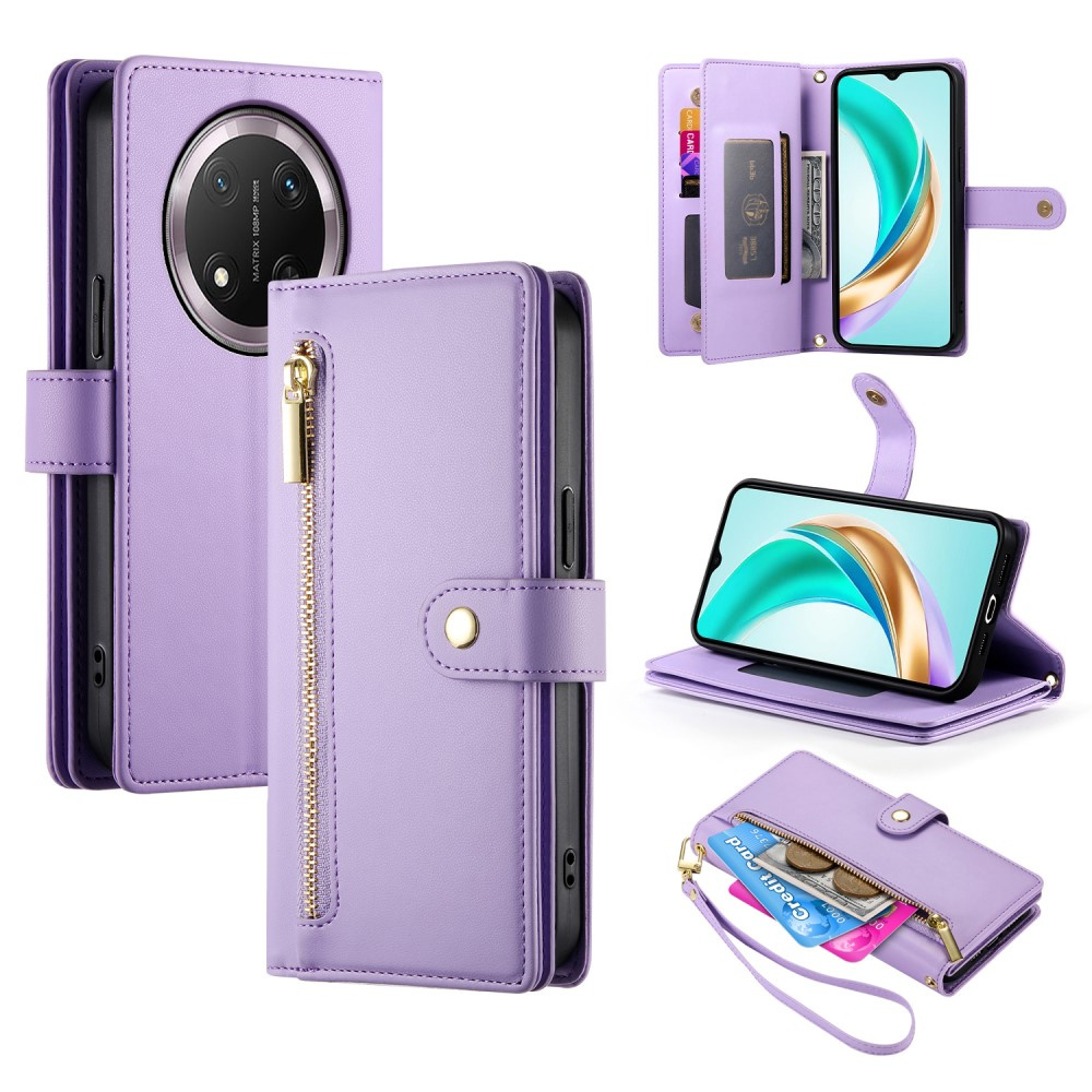 Honor Magic 7 Lite Flip Case, Brieftaschenfach Mit Reißverschluss, Lila