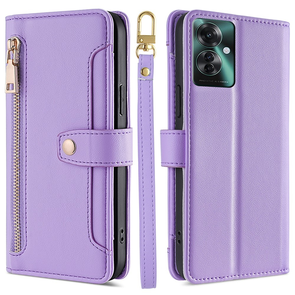 Oppo Reno 11f 5g Klapphülle, Brieftaschenfach Mit Reißverschluss, Lila