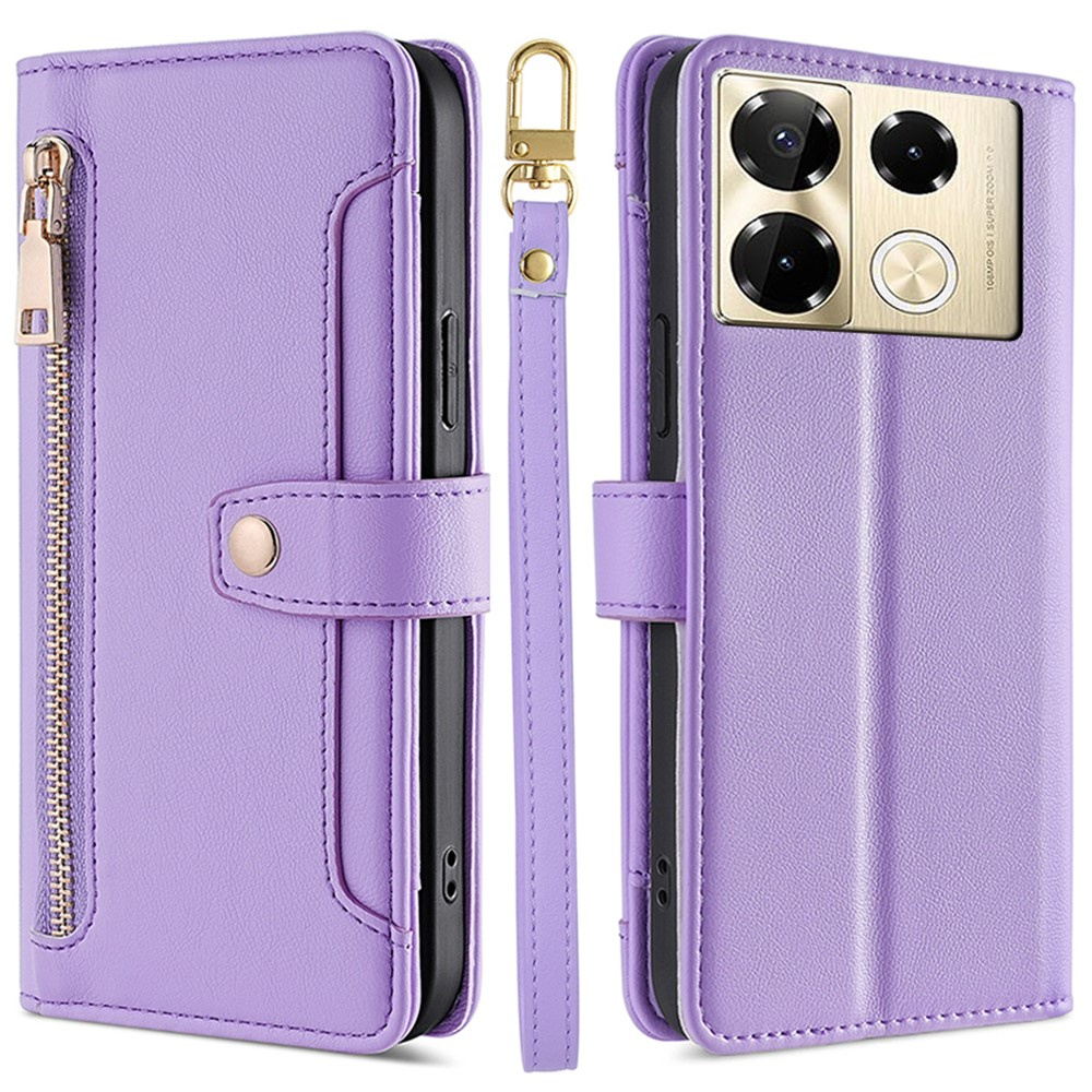 Infinix Note 40 Pro Flip Case, Brieftaschenfach Mit Reißverschluss, Lila