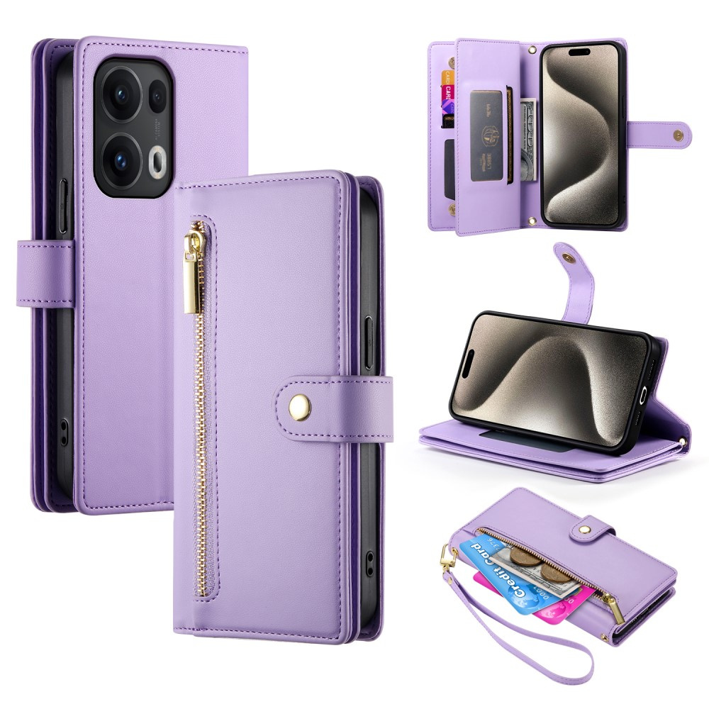 Oppo Reno 13 Pro 5g Flip Case, Brieftaschenfach Mit Reißverschluss, Lila