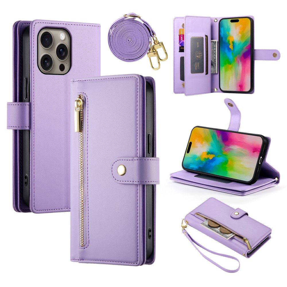Iphone 16 Pro Klapphülle, Brieftaschenfach Mit Reißverschluss, Lila