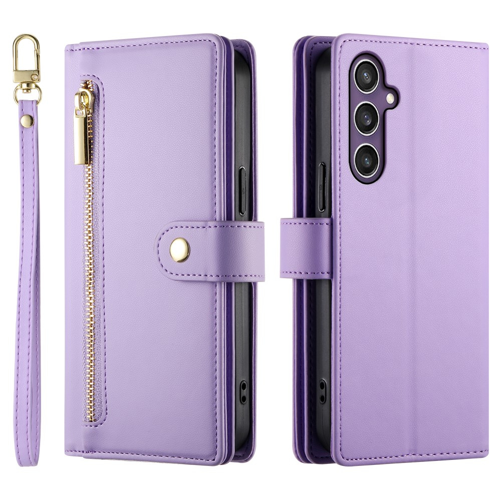Samsung Galaxy S25 Klapphülle, Brieftaschenfach Mit Reißverschluss, Lila