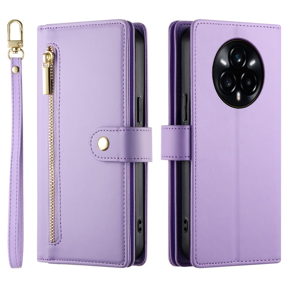 Realme 14 Pro+ 5g Flip Case, Brieftaschenfach Mit Reißverschluss, Lila