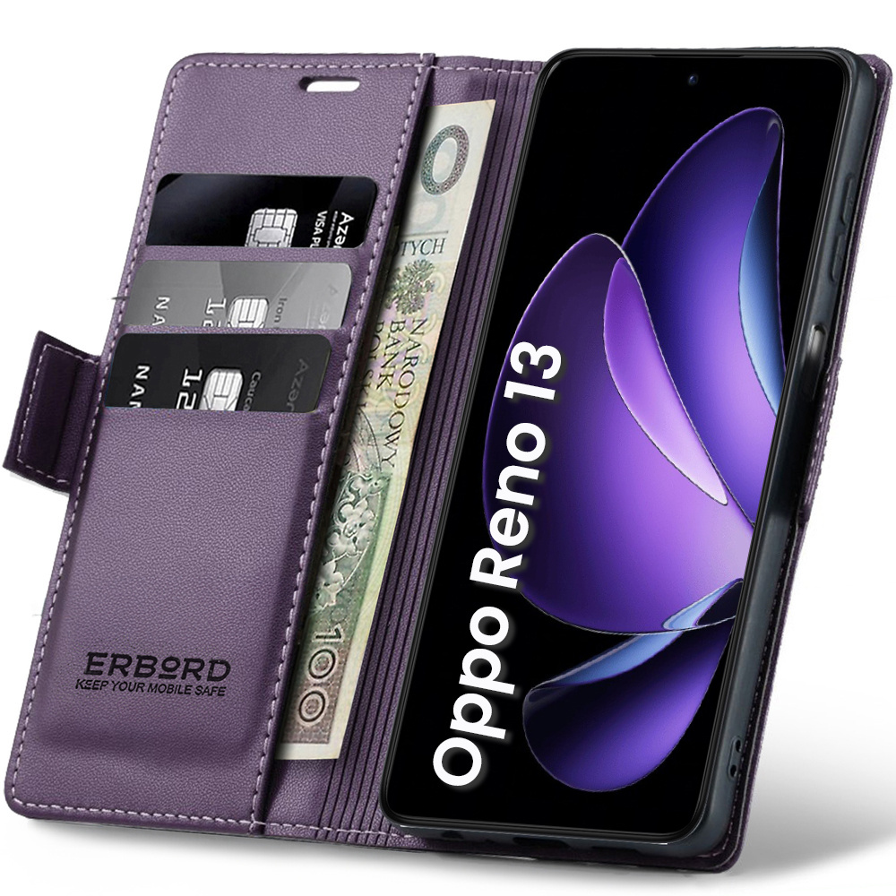 Oppo Reno 13 Hülle, Glänzendes Litschi, Klapphülle Mit Brieftaschenfunktion, Lila