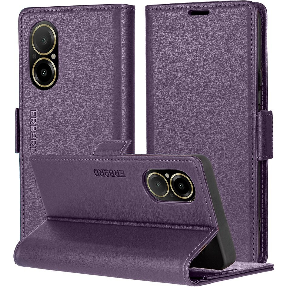 Realme C67 4g Hülle, Glänzende Litschi-klapphülle, Lila