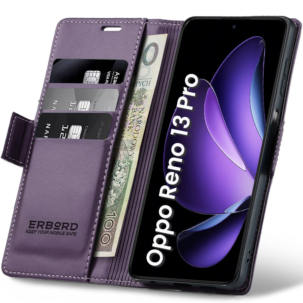 Oppo Reno 13 Pro Hülle, Glänzendes Litschi, Klapphülle Mit Brieftaschenfunktion, Lila