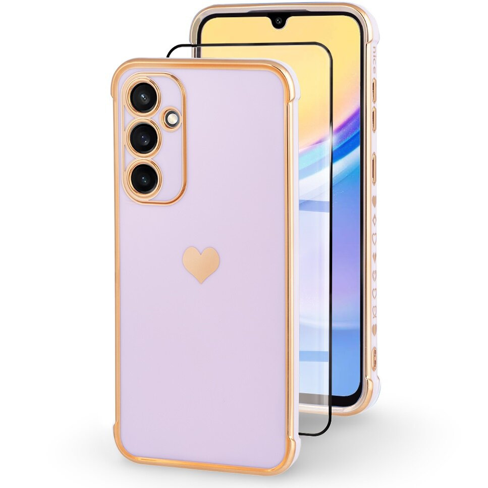 Schutzhülle Für Samsung Galaxy A15 4g/5g, Elektroherz, Lila + Vollflächig Verklebtes Keramikglas