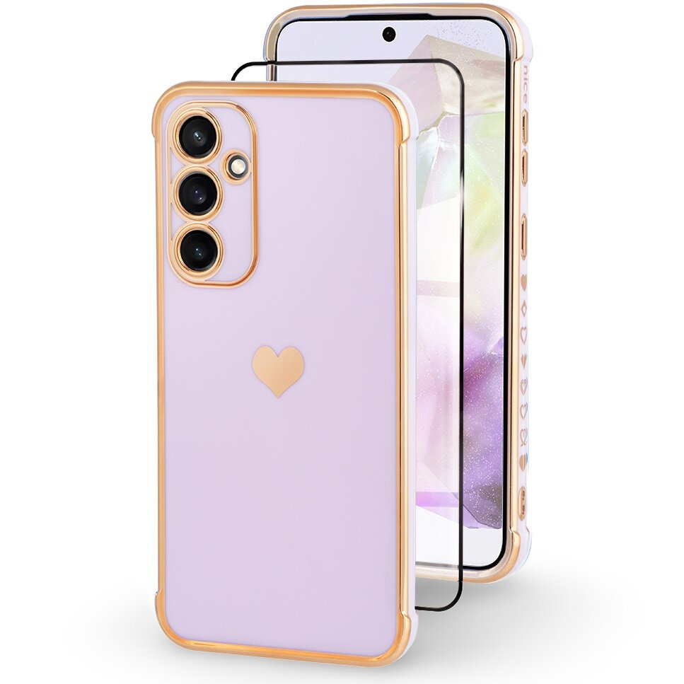 Schutzhülle Für Samsung Galaxy A35 5g, Elektroherz, Lila + Vollflächig Verklebtes Keramikglas