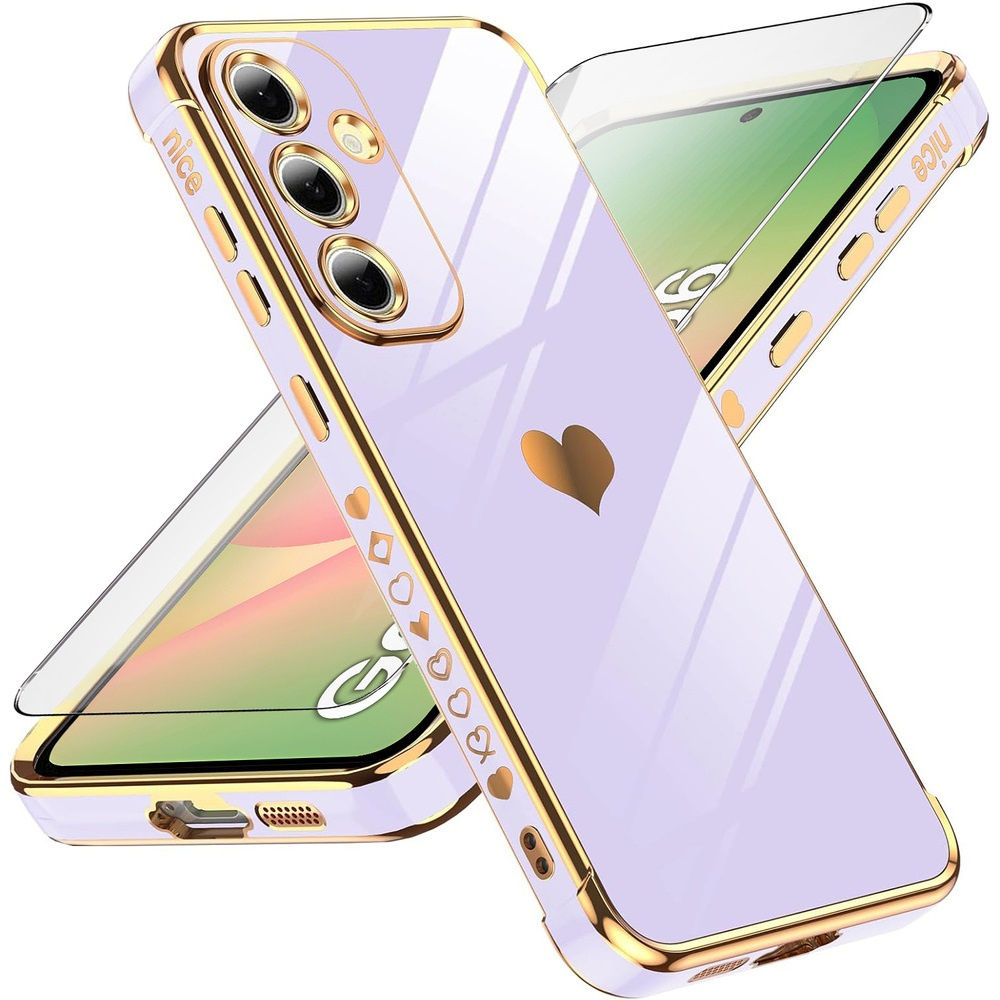 Schutzhülle Für Samsung Galaxy A56 5g, Elektroherz, Lila + 9h-glas
