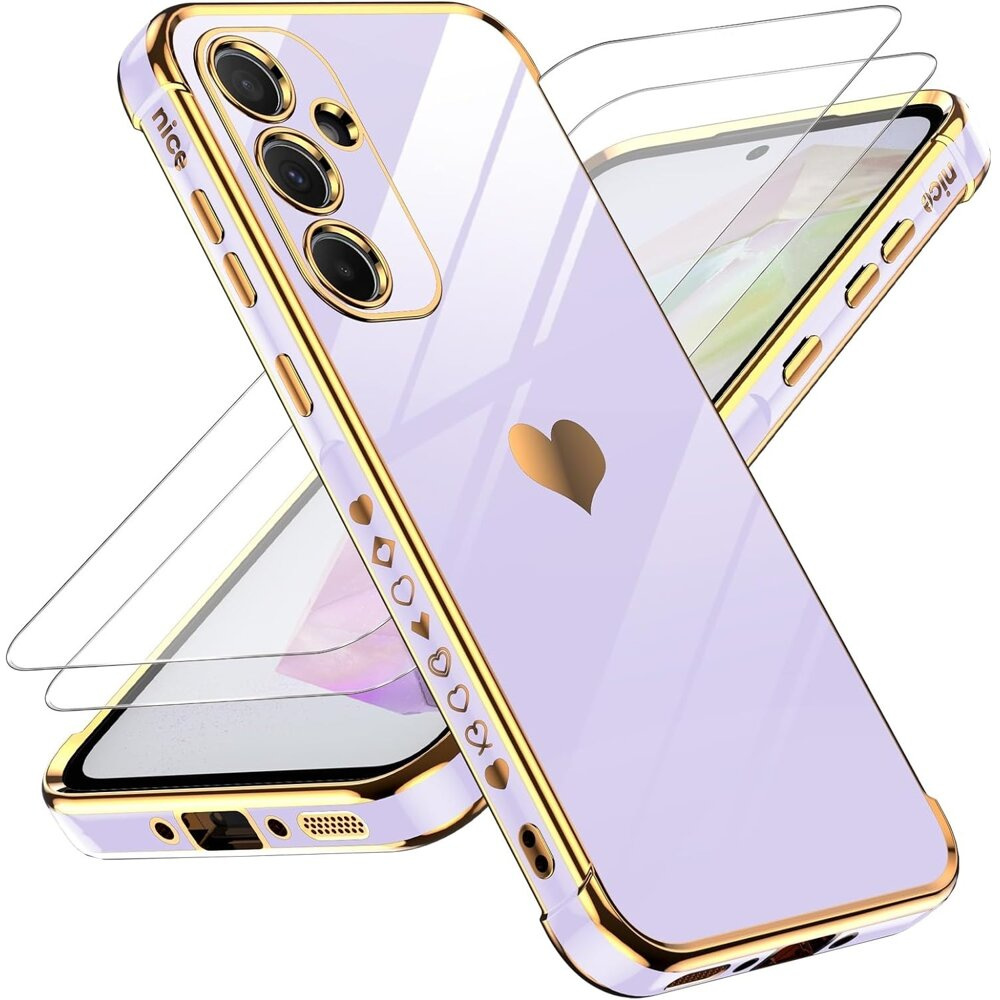 Schutzhülle Für Samsung Galaxy A54 5g, Elektroherz, Lila + 2x 9h-glas