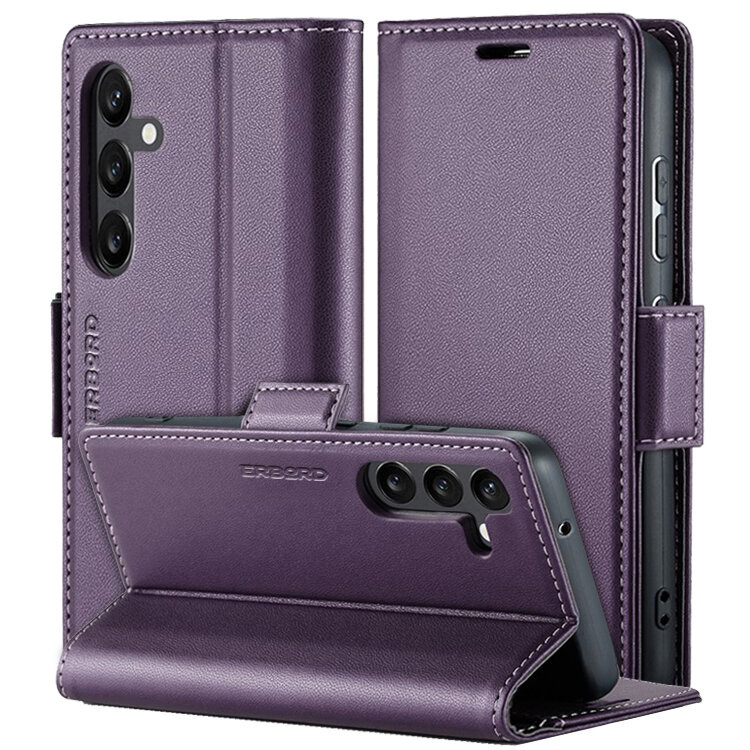 Samsung Galaxy A55 Hülle, Glänzende Litschi-wallet-hülle Mit Klappverschluss, Lila