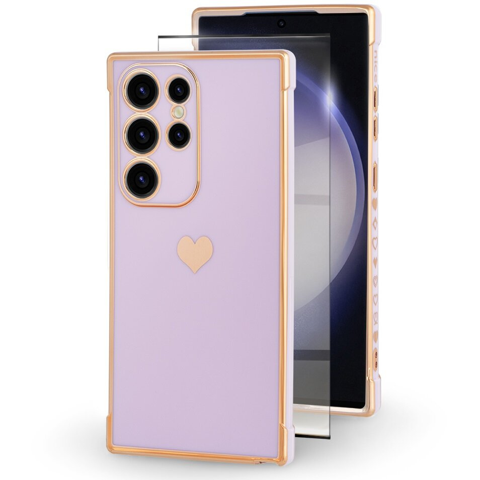 Schutzhülle Für Samsung Galaxy S23 Ultra, Electro Heart, Lila + Vollflächig Verklebtes Keramikglas