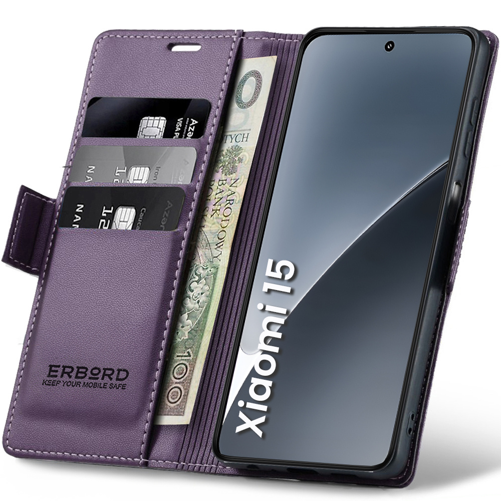 Xiaomi 15 Hülle, Glänzende Litschi-wallet-hülle Mit Klappverschluss, Lila
