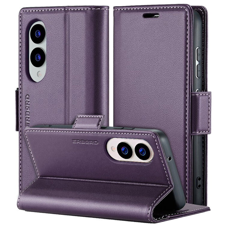 Samsung Galaxy S25 Edge Hülle, Glänzendes Litschi, Klapphülle, Lila