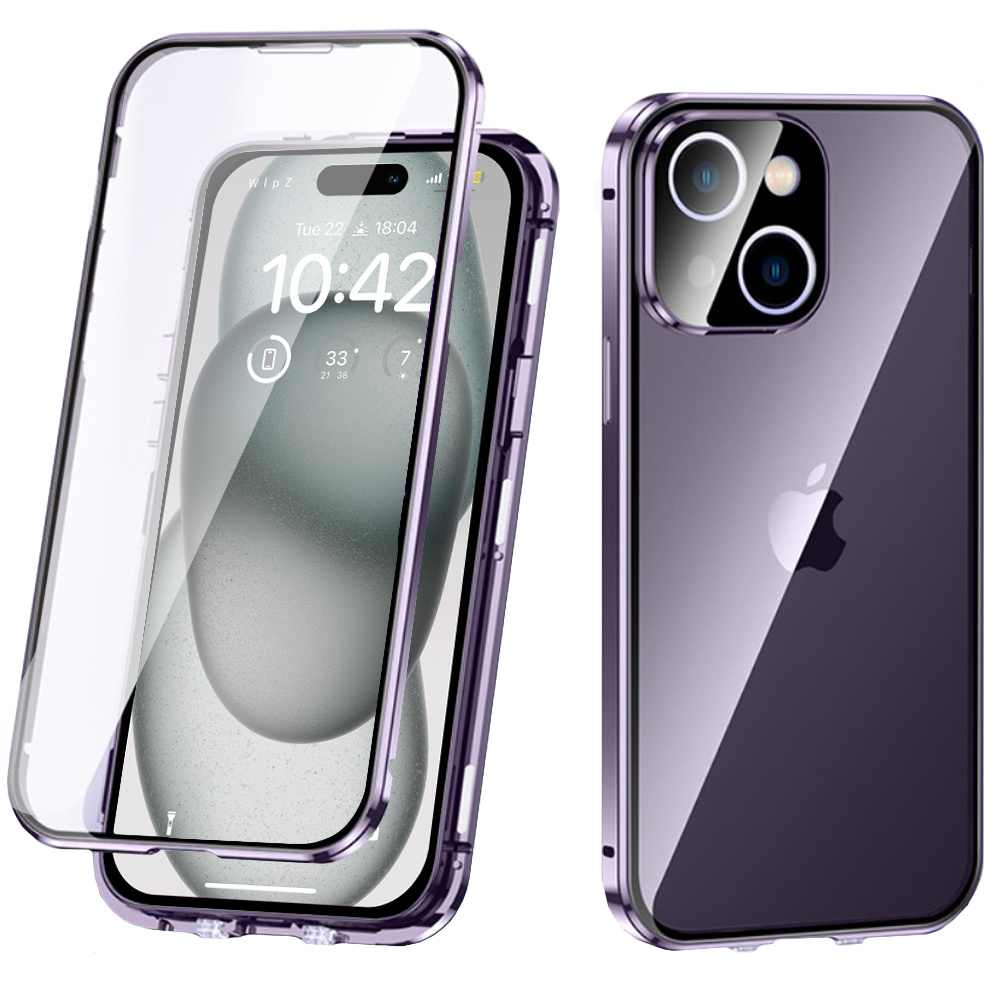 Iphone 15 Hülle, Magnetisches Doppelglas, Lila