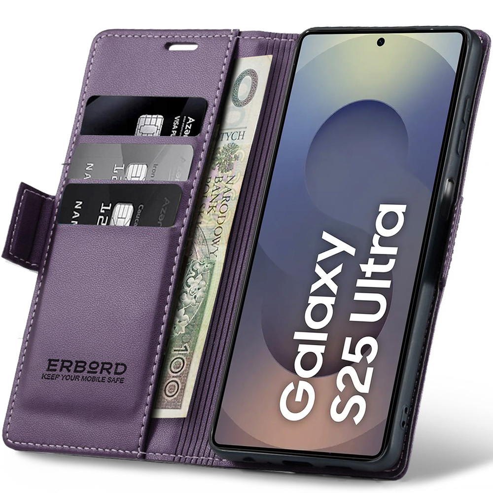 Samsung Galaxy S25 Ultra Hülle, Glänzendes Litschi, Klapphülle, Lila