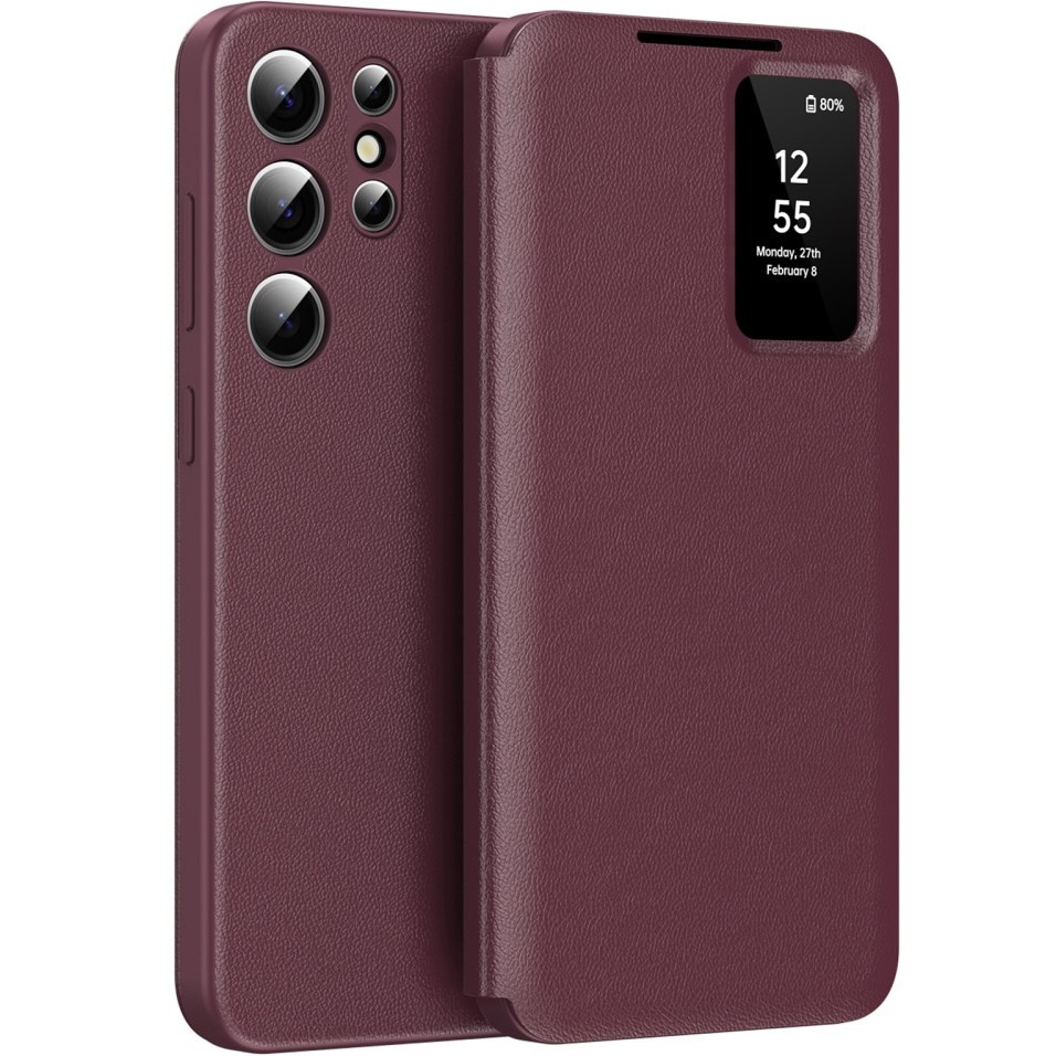 Samsung Galaxy S25 Ultra Smart View Wallet Flip Case, Burgunderrot