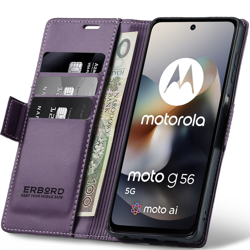 Motorola Moto G56 5g Hülle, Glänzendes Litschi, Klapphülle Mit Brieftaschenfunktion, Lila