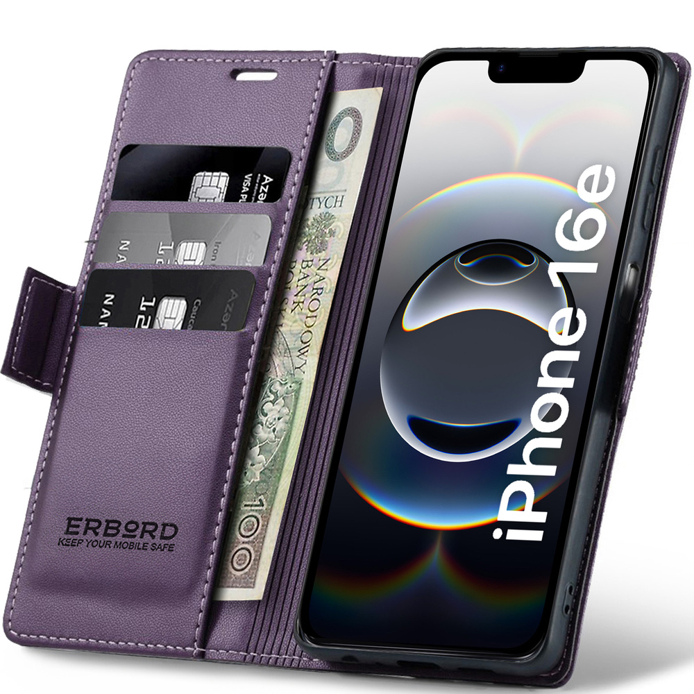Iphone 17e/16e Hülle, Glänzende Litschi-wallet-hülle Mit Klappe, Lila