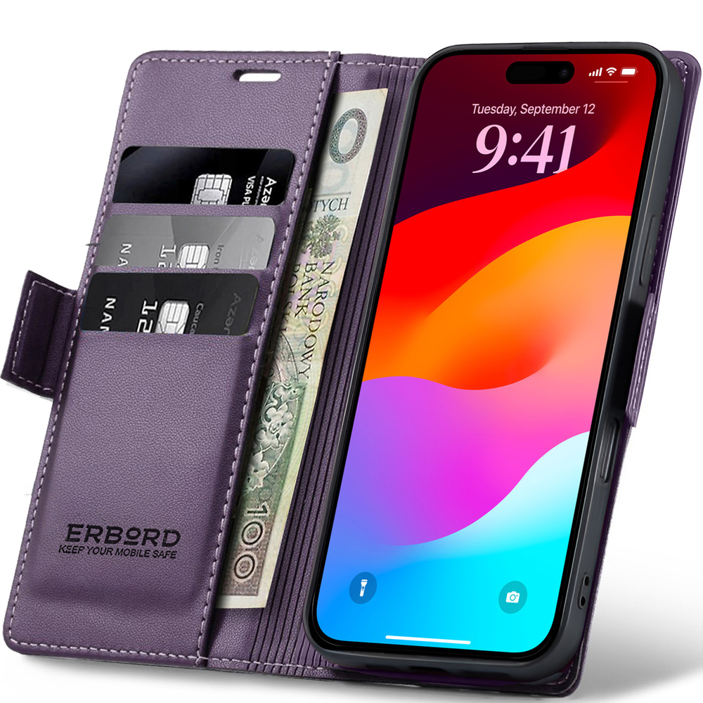 Iphone 17 Pro Hülle, Glänzende Litschi-wallet-hülle Mit Klappe, Lila
