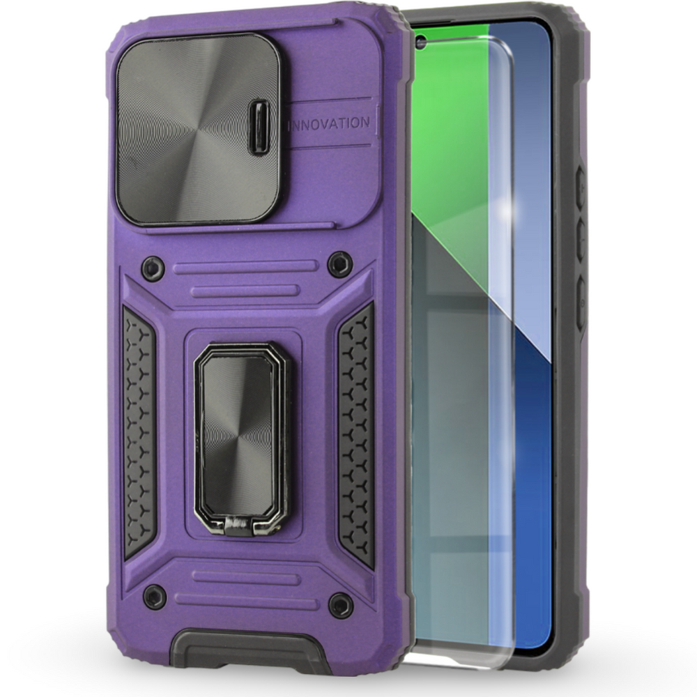 Gepanzertes Gehäuse Für Xiaomi Redmi Note 13 Pro 5g, Camshield Slide, Lila + 9h-hartglas