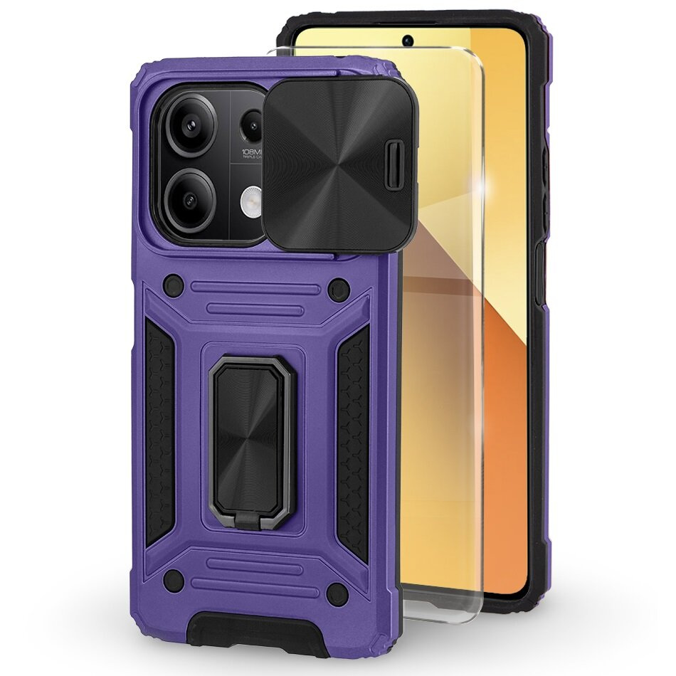 Gepanzertes Gehäuse Für Xiaomi Redmi Note 13 5g, Camshield Slide, Lila + 9h-hartglas