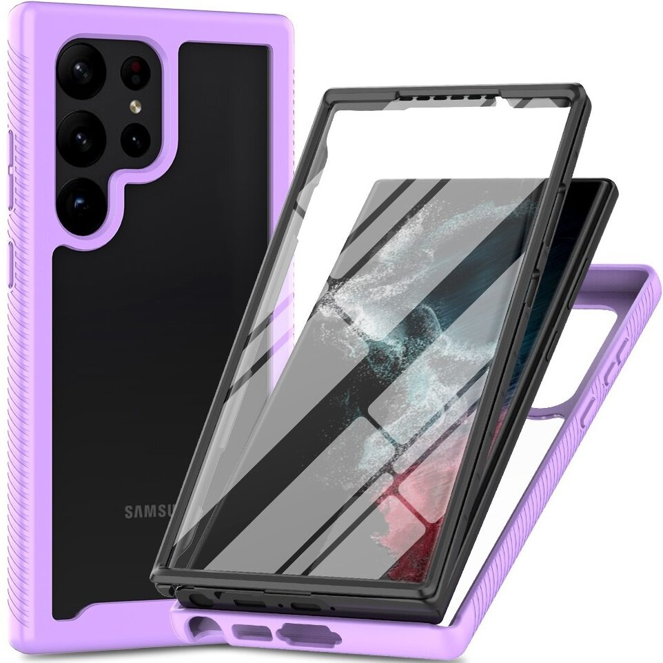 Schutzhülle Für Samsung Galaxy S24 Ultra, Stoßfest, Mit Folie, Lila