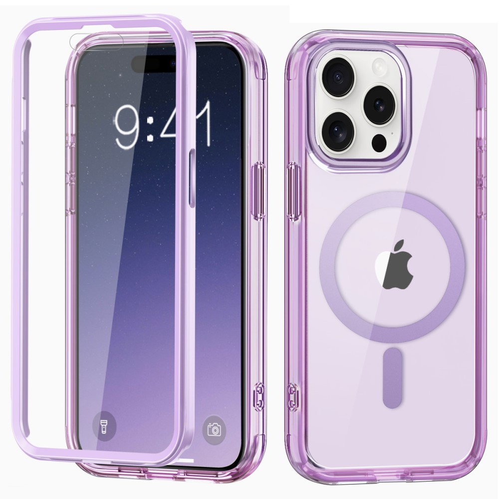 Iphone 16 Pro Stoßfeste Hybrid-hülle Mit Displayschutzfolie Für Magsafe, Lila