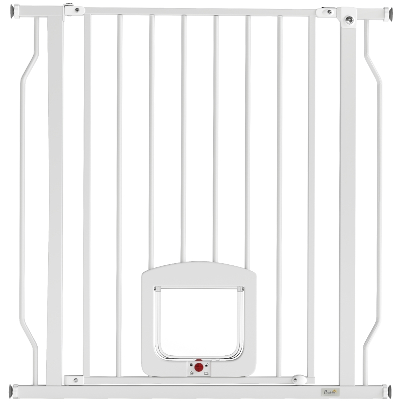 Treppenschutzgitter Mit Katzenklappe, Ohne Bohren, 75-85 Cm, Stahl, Für Hunde, Treppen & Türen, Weiß