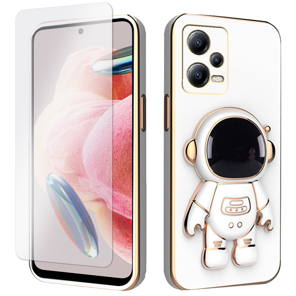 Elektro-schutzhüllenset Für Xiaomi Redmi Note 12 5g / Poco X5 5g, Astronaut, Weiß + Glas
