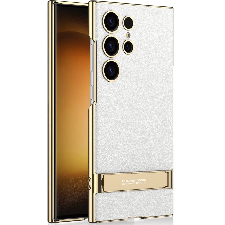 Samsung Galaxy S24 Ultra Hülle, Electro Frame Leder, Mit Ständer, Weiß