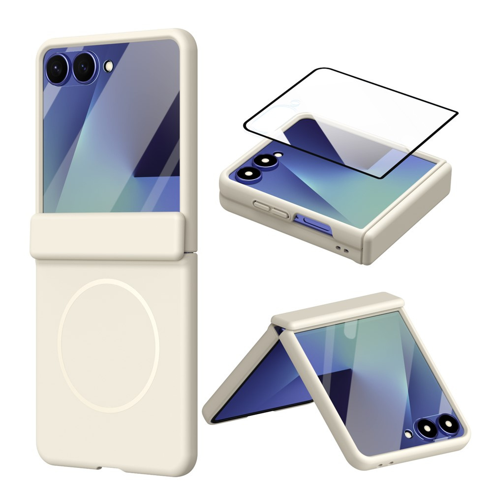 Samsung Galaxy Z Flip 8 Hülle Mit Scharnierabdeckung Und Externem Displayschutzglas Für Magsafe, Weiß