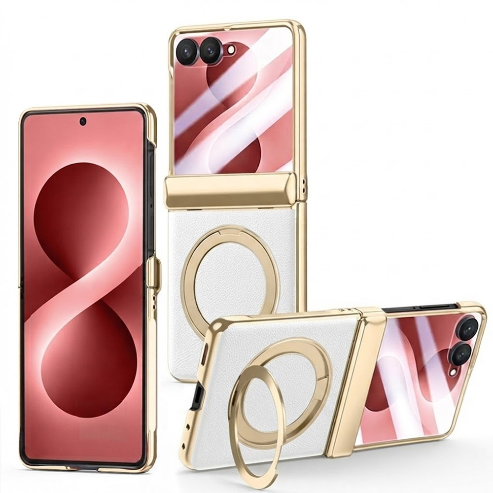 Schutzhülle Für Samsung Galaxy Z Flip 8, Mit Ständer Und Schutzglas Für Das Außendisplay, Weiß