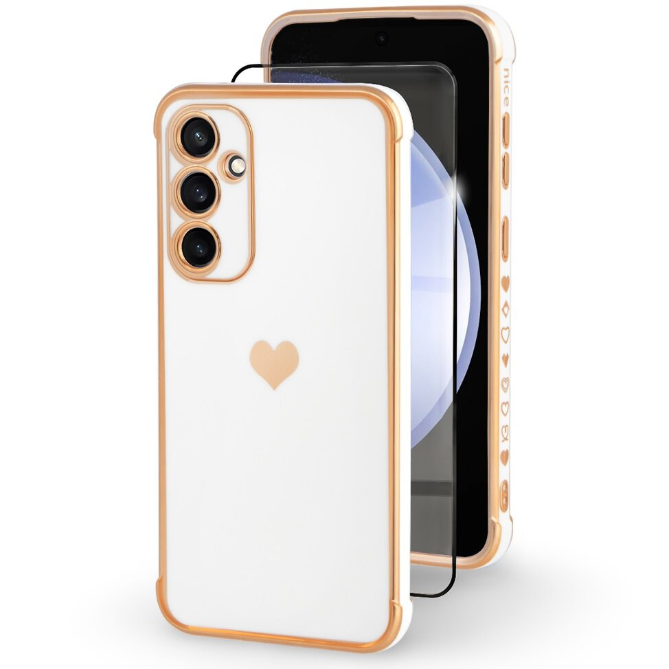 Schutzhülle Für Samsung Galaxy S23 Fe, Electro Heart, Weiß + Vollflächig Verklebtes Keramikglas