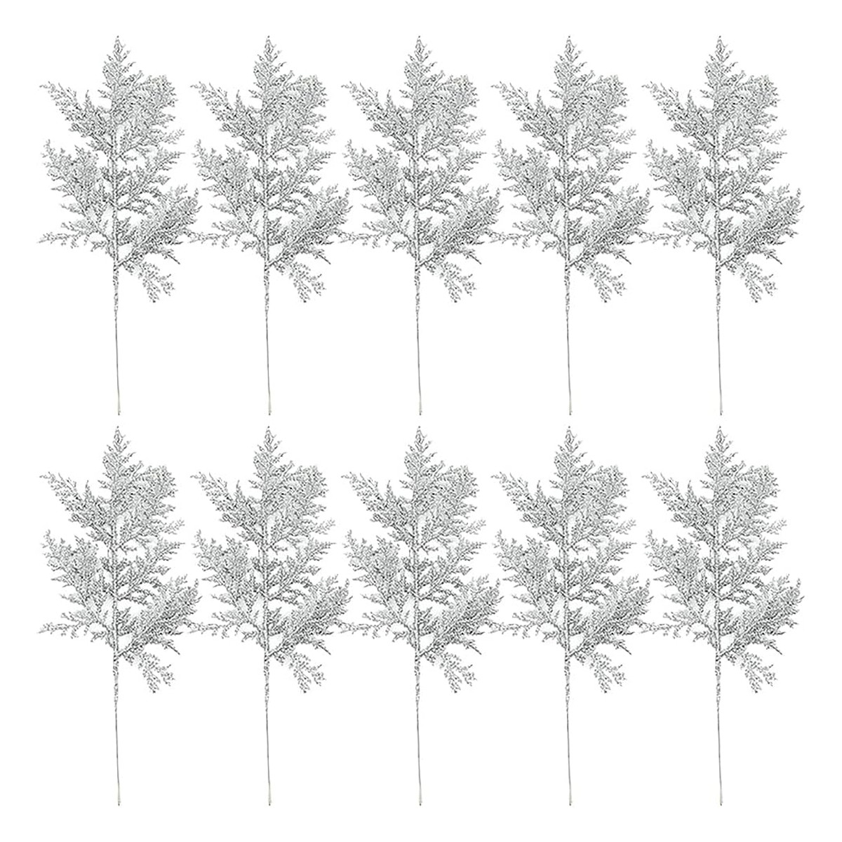 Set Mit 10 Künstlichen, Weißen Kiefernzweigen Für Den Weihnachtsbaum – 34,5 Cm Lang