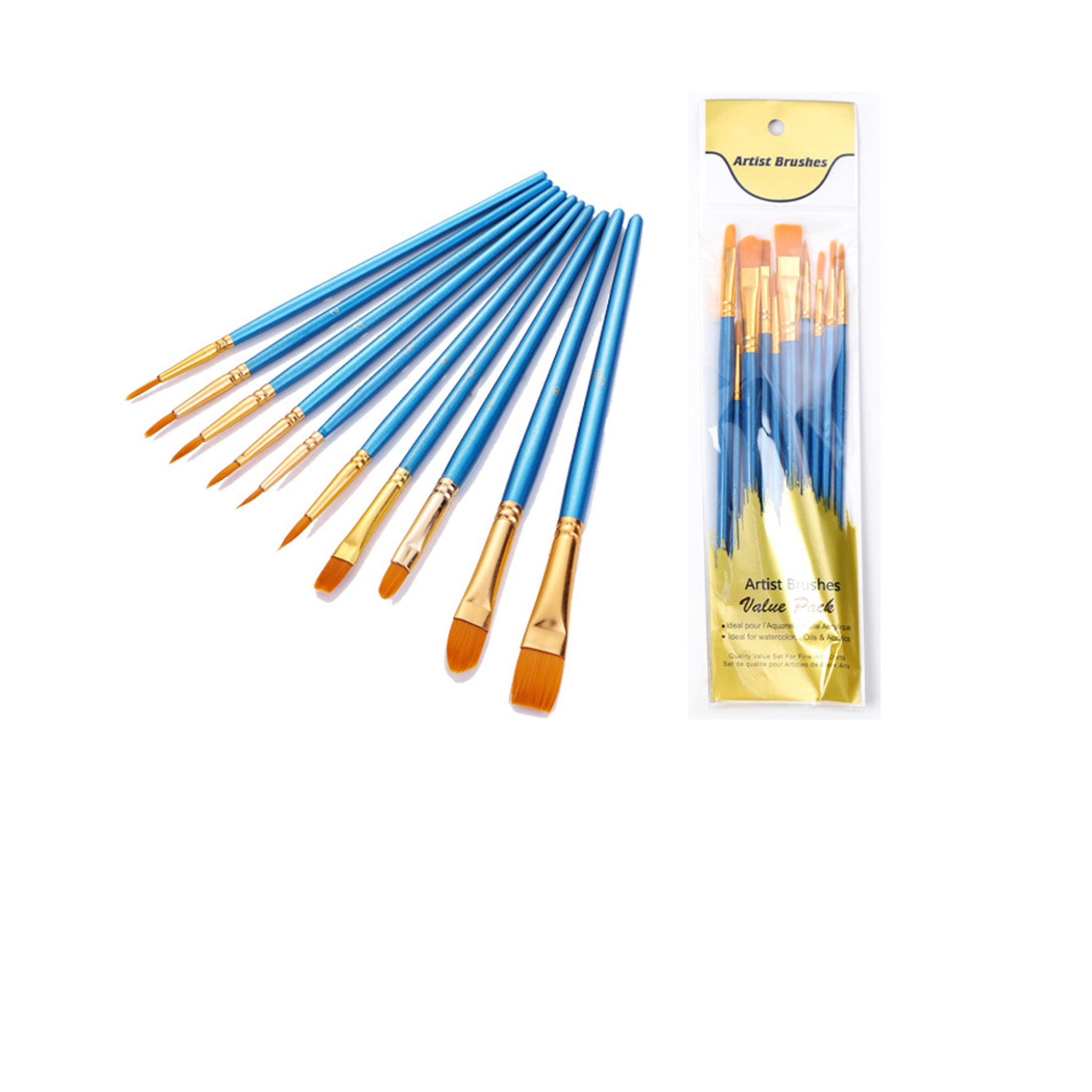 Set Mit 10 Langstieligen Nylonpinseln Aus Kunststoff Für Kinderkunstprojekte – Blau