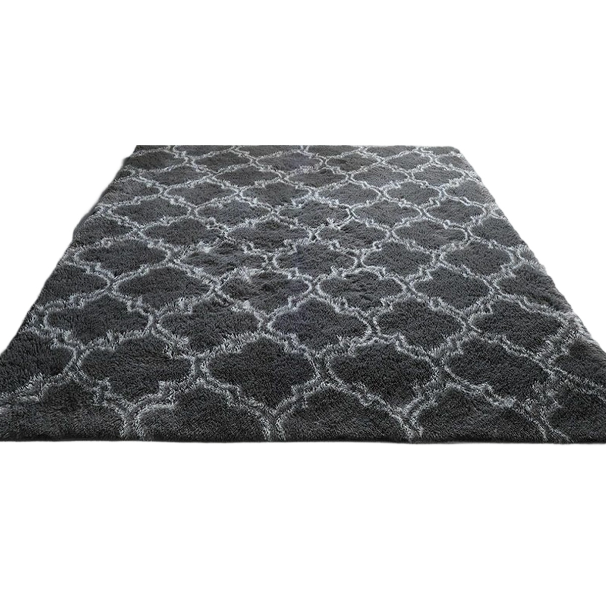Hochfloriger Wohnzimmerteppich 160 X 230 Cm, Grau Mit Muster – Bettvorleger, Langer, Weicher Teppich Für Wohn- Und Schlafzimmer, Grau Und Weiß