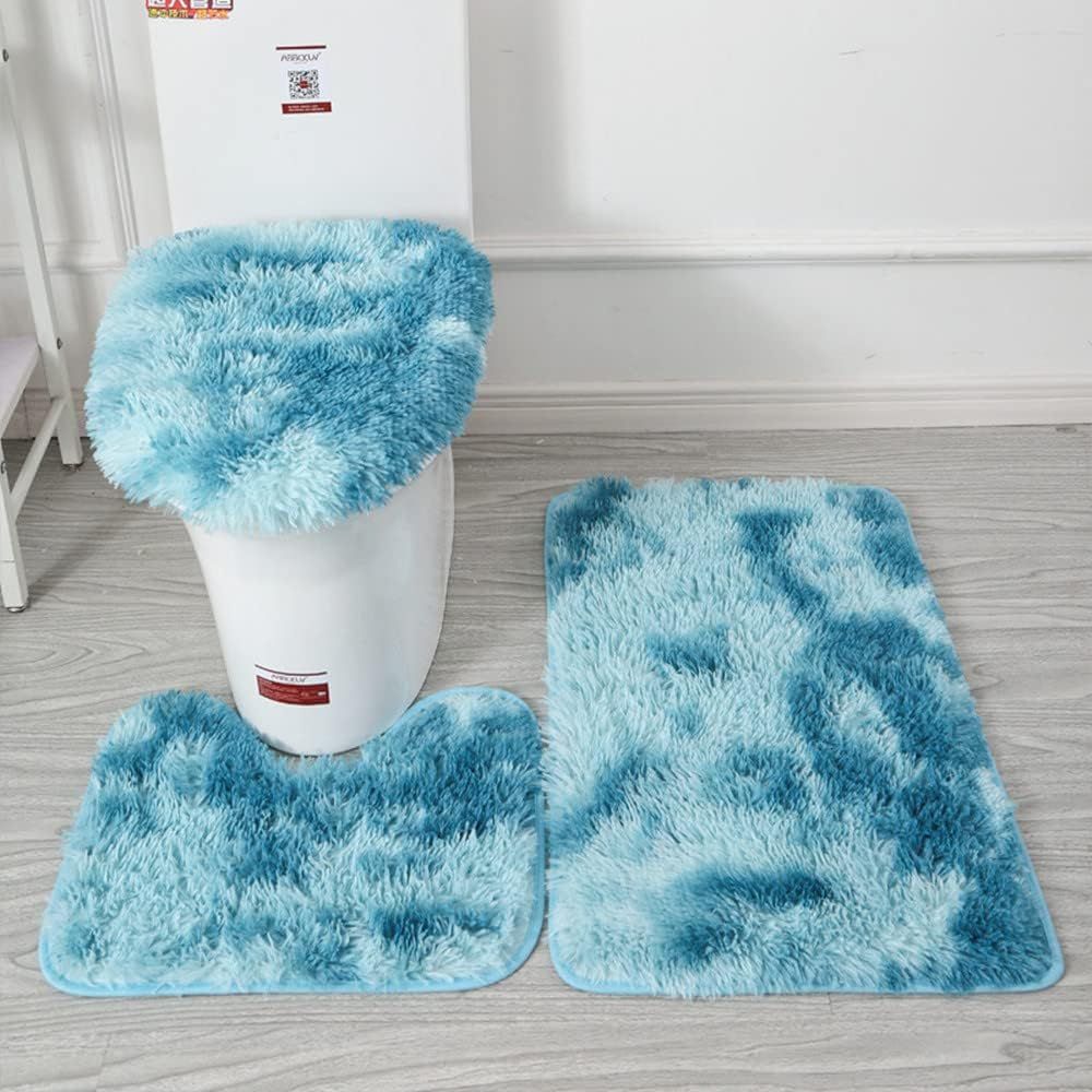 3-teiliges Badematten-set – Rutschfest – Waschbare Badematten – Fürs Badezimmer, Saugfähig Und Ultraweich – Hält Warm – Mit U-förmiger Wc-matte, Badematten Und Wc-deckelbezug – Blau