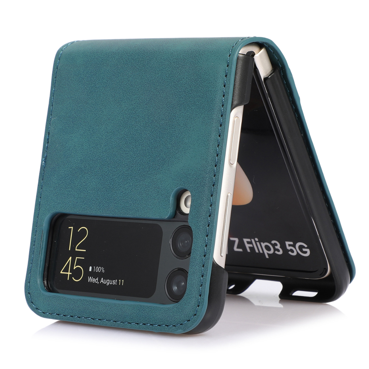 Étui Samsung Galaxy Z Flip 3 Pu Cuir Fente Pour Carte Support De Téléphone Vert