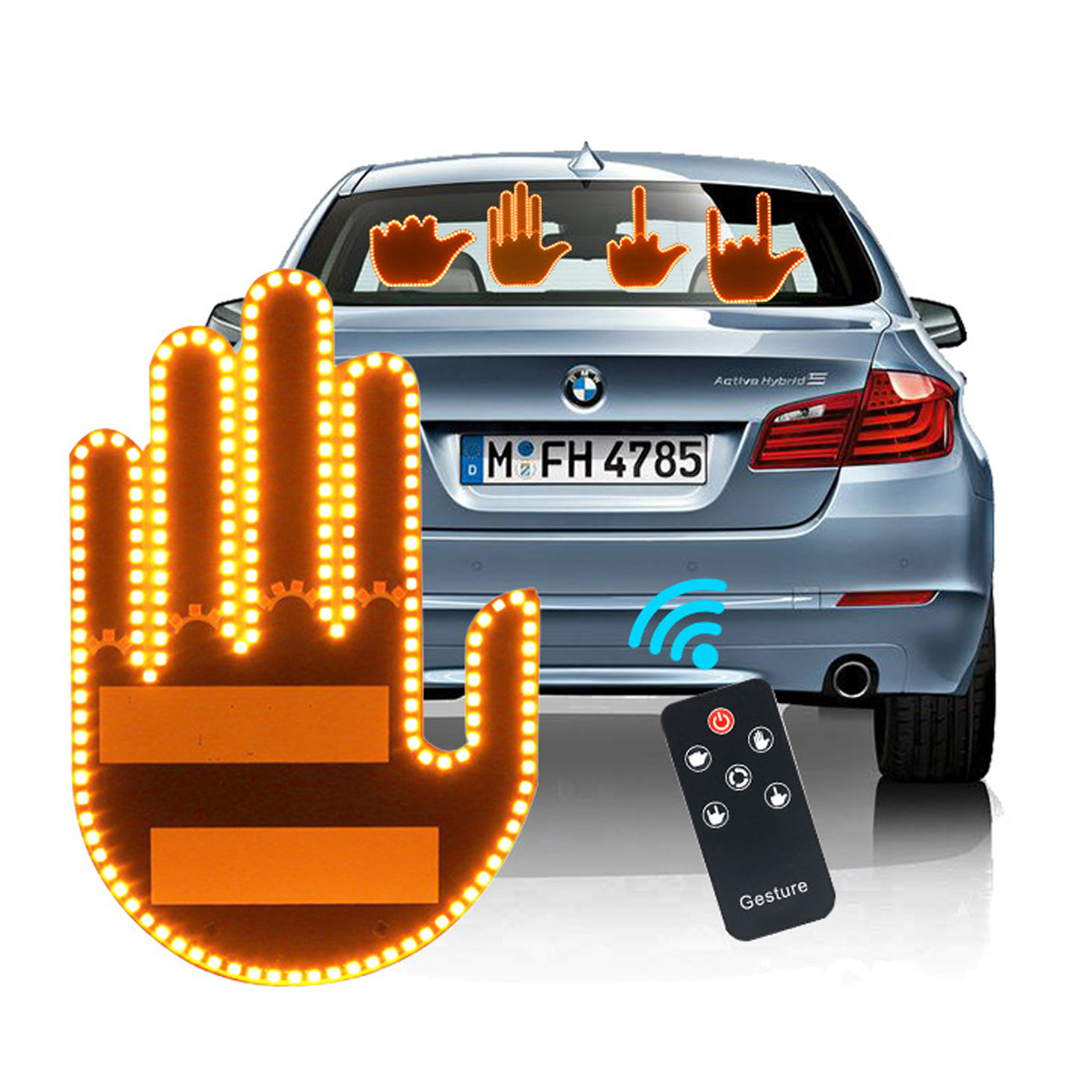 Fingergesten-licht Mit Fernbedienung Fürs Auto – Lustiges Fensterschild, Hand-hoch-zubehör