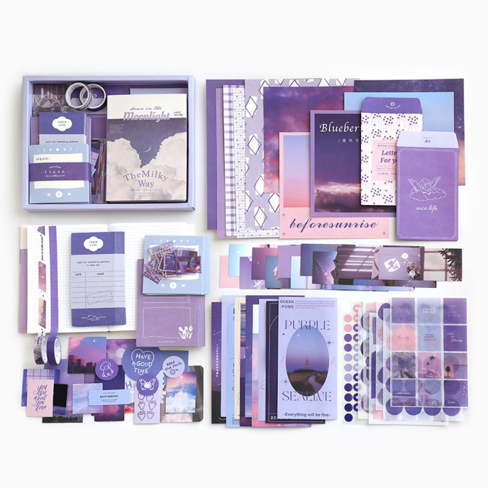 155-teiliges Scrapbooking-set, Lila-ästhetisches Journal-scrapbook Mit A6-notizbuch, Diy-geschenk Für Teenager – Mond