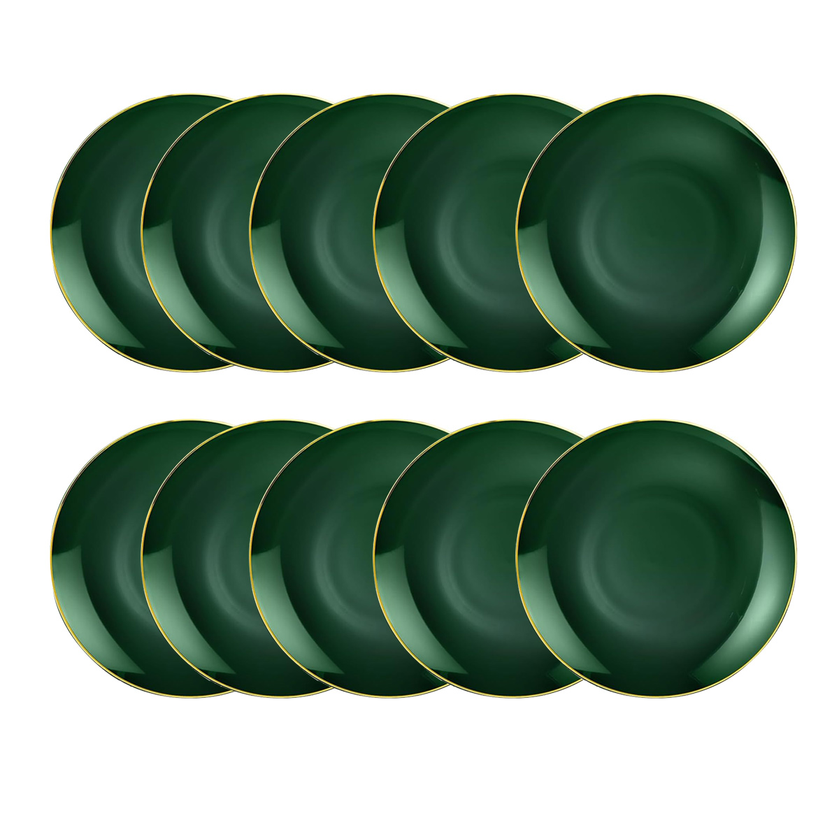 Efavormart 10er-pack 25,4 Cm (10 Zoll) Glänzende, Smaragdgrüne, Runde Kunststoffteller Mit Goldrand, Einwegteller Für Partys