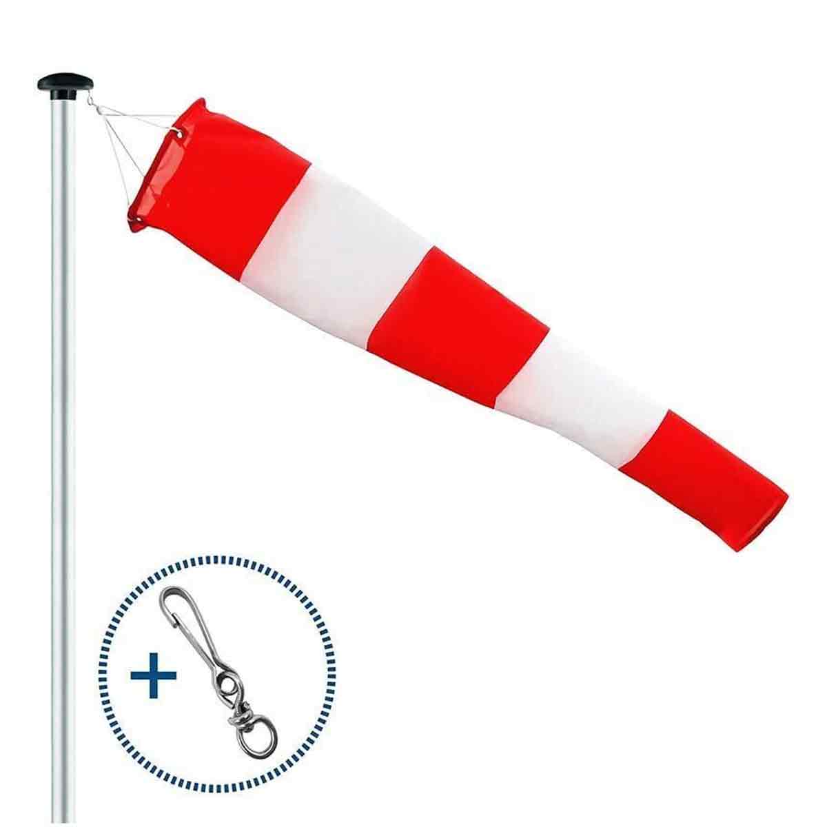 Windsack Für Den Außenbereich, Windrichtungsanzeiger In Rot Und Weiß, 100 X 35 X 15 Cm. Aufhängeschlaufe Und Drehgelenk, Wetterfest, Windrichtungsanzeiger