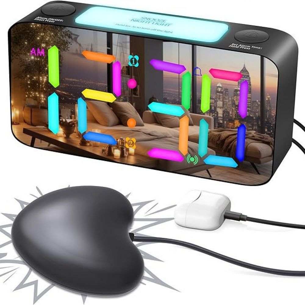 Rgb-vibrationswecker, Direktvertrieb Ab Werk, 15 Farben, Große Lautstärke, Große Schrift, Großes Display, Für Blinde - Schwarz + Europäischer Standard.
